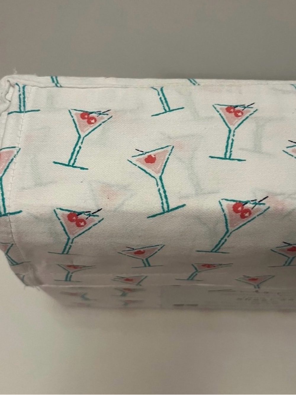 London Kaye Twin XL Size Cotton Sheet Set Martini Glasses Print White Pink Green - Picture 6 of 12